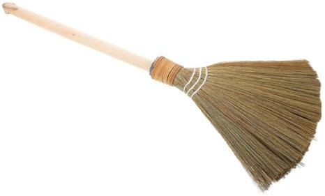 EXHUMKY Scopa a Frusta in Paglia di Mais Intrecciata a Mano, Manico Lungo 64 Cm Rimovibile, Spazzola Multiuso per Pavimenti Interni Ed Esterni, Pulizia Cortile, Terrazza e Garage