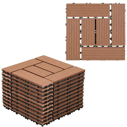 Gimisgu WPC terrassplattor 30 x 30 cm WPC kakel set om 22 för 2 m² balkongplattor klickplattor med klicksystem – golvbeläggning för balkong och terrass väderbeständig – med dränering – brun