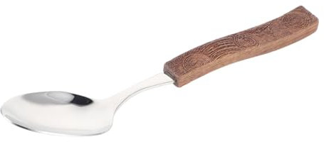 HEALLILY Cucchiaio Da Tavola Acciaio Inossidabile Con Manico Legno Intagliato Cucchiaio Versatile Per Servire Zuppe e Buffet Utensile Pratico Per Cucina e Ristoranti