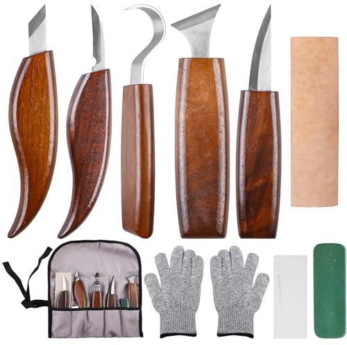 BAIFULAI Set di utensili da intaglio in legno, 11 pezzi, con custodia, per intagliare il legno, set professionale per intagliare il legno, utensili fai da te, per principianti, professionisti, adulti