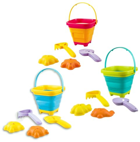 Fyne-Finds Sand Beach Foldable Bucket, Rake, Spade, Sand Molds Tool Set 5Pc Plastic Garden Toys Kid Outdoor Playset for 18 months plus