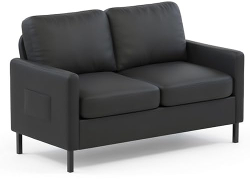 GRAVFORCE 2 Seater Sofa Modern Comfy Loveseat Couch Two Seater Small Sofas for Living Room Office Apartment Black Faux Leather