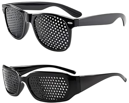 ChainYao 2 Pack Pinhole Glasses for Men Women, Unisex Eye Strain Relief Glasses with 2 Styles, Lightweight Grid Lens Eyewear for Screen Time, Office Home Daily Eye Relaxation