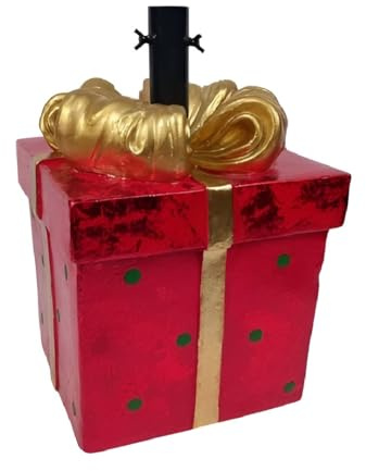 Base per Albero di Natale Forma di Pacco Regalo Rosso con Fiocco Oro Base Piede di Supporto Decorazione addobbo Natalizio arredo casa Particolare