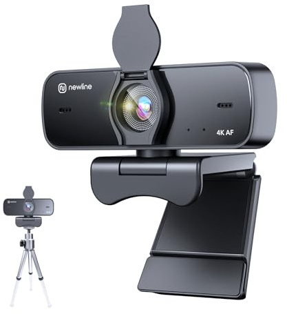 N newline 4K Webcam for PC with Fast Autofocus and Sony Sensor, Dual Noise-Reduction Microphones, Auto Light Correction, 4K 30FPS UHD, 77° FOV USB Webcam with Tripod for Zoom, Teams, Mac and Streaming