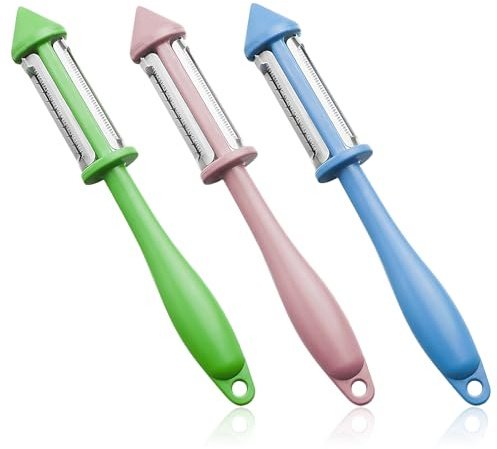 Pelador Multifuncional de Verduras – Pelador de Patatas y Tomates, Incluye 3 Colores (Verde, Rosa, Azul) – Herramienta de Cocina Esencial
