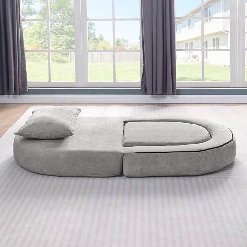 HaoChrymec Sofá Cama Futón de Chenilla Comprimido, Plegable y Convertible con Cojín, Sillón Dormitorio Multifunción, para Dormitorio y Salón y Oficina, Gris Claro, 101x90x41cm