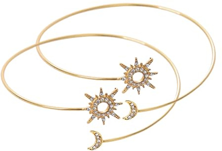 COMPUKAS Bracciale Donna Oro Regolabile Sole e Stelle in Lega, Polsino Aperto la Parte Superiore del Braccio, Gioielli da Donna per Feste, Quotidiano e Fotografia, Set 2 Pezzi