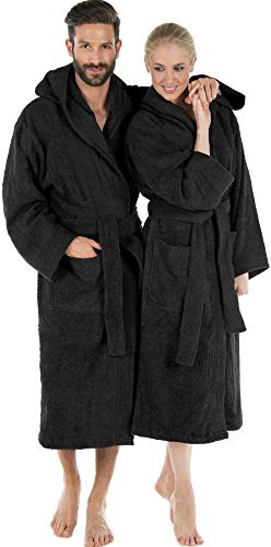 CelinaTex S-XXXL Bademantel Kapuze Uni lang aufgesetzte Taschen Damen Herren Unisex warm Frottee Baumwolle OEKO-TEX Montana