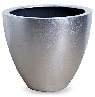 VIVANNO Pflanzkübel Pflanzgefäß Blumenkübel exklusiv Fiberglas Silber Olivia - 45 x 50 cm