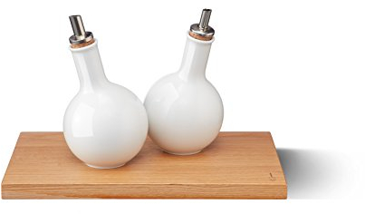 KPM Berlin LAB Bulb Kitchen-Set Porzellan Eiche 3-teilig - Öl & Essig-Set weiß 12 cm- Küchen-Set, Aufbewahrung für Öl & Essig - handgemacht im Geschenkkarton