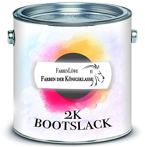 FARBENLÖWE Vernice per yacht 2-K con indurente di alta qualità, per vetroresina, poliestere/plastica, colori assortiti e incolore, colore per barca, yacht a 2 componenti (bianco RAL 9010, 1 L)