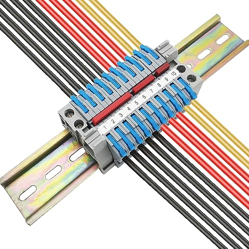 Reihenklemmen Hutschiene, CTRICALVER klemmleiste Kit, 10 pcs Blau Reihenklemme, 1 pcs Markierungsstreifen, Verbindungsleisten (2P, 3P, 5P)