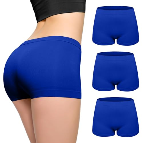 Love My Fashions Womens Seamless High Waisted Boxer Briefs 3 Pack Breathable Stretchy Underwear for Workout, Running & Everyday Comfort Royal Blue