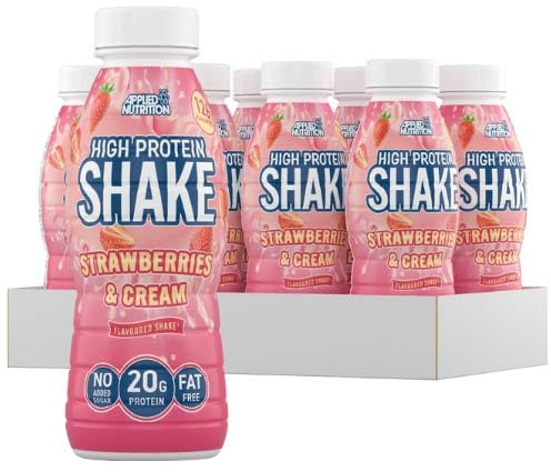 Applied Nutrition Protein Shakes - High Protein Shake Ready To Drink, Protein Drink With 42g Of Protein, Low Fat Protein Shake, On The Go Bottle - 8 x 500ml (Strawberries & Cream)