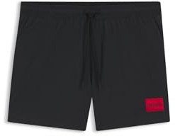 HUGO Herren Dominica Schnell trocknende Badeshorts mit rotem Logo-Label Schwarz001 L