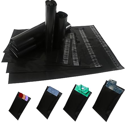 huruirui 100Stück Versandtaschen Plastik Versandbeutel Blickdicht Selbstklebend Versandtaschen Warensendung Versandtüten für Kleidung Logistikverpackungen Transport 4-Modelle Schwarz