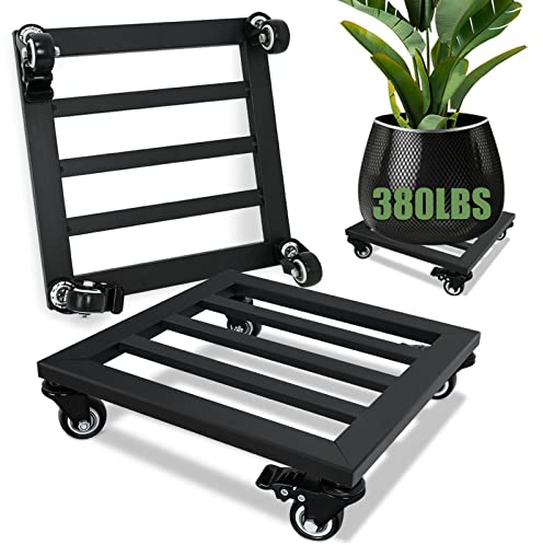 Organizador para Plantas con Ruedas, Paquete de 2 Soportes para Plantas de 12 Pulgadas con Ruedas, Plataforma Cuadrada de Metal con Ruedas giratorias bloqueables, Base Resistente para Plantas en