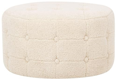 Beliani Ottoman 30 x 55 cm Rond à Capitons en Velours Beige Bouclé Rembourré Chic Tampa