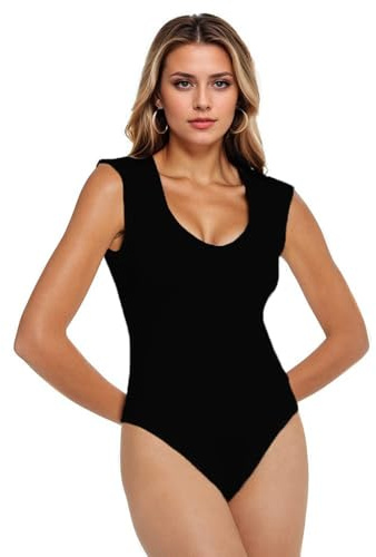 KBRPEY Body sin Mangas Mujer Sexy Escote Redondo Bodysuit Elegante Moldeador Reductor Vientre Plano Top Faja Moldeadora Reductora Monos de Vestir Camiseta Ajustada