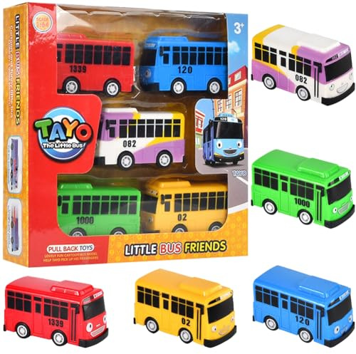 LGQHCE Bus Toy Truck,5 PCS Bus Small Model Car Roles Toy Cars Alloy Toy Vehicles Friction Powered Push Children Idea Play Transporter Vehicles for Kids Gifts Aged 4 Years and Older