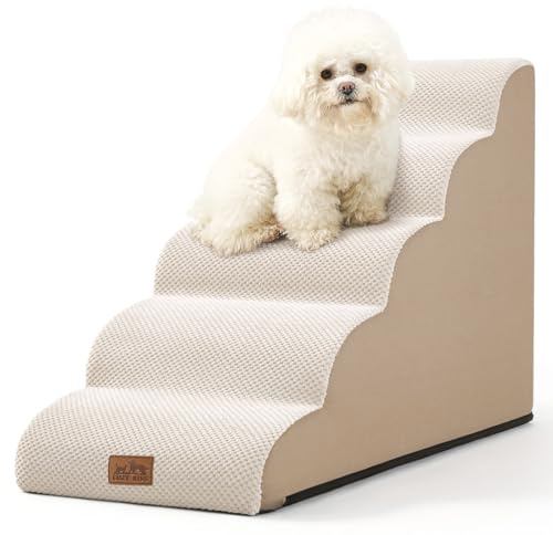 COZY KISS Scale per Cani di Piccola, Scale per Animali per Letto, Divano e Sedia, Rampa per Gatti con Rivestimento Lavabile e Fondo Antiscivolo, Leggera (Beige, 40x84x57cm, 5)
