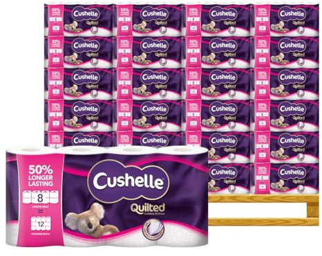 KING BAJ Cushelle Quilted 3-Ply Longer Rolls Toilet Tissue, 32 Pack - 4 x 8 Pack (236 Sheets) Sold by KB
