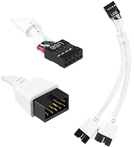 KUOQIY USB 2.0 9 Pines Hembra Doble Cable de ExtensióN Macho 9 Pines, Placa Base 9 Pines USB 2.0 Separador de Cabecera, Divisor de Cabezal de 9 Pines, para Placa Base Interna de Ordenador, Blanco