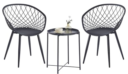 GOKHOMX Salone da giardino per 2 persone, set di mobili da balcone con tavolo e 2 sedie, piccolo salotto da giardino per balcone terrazzo, nero