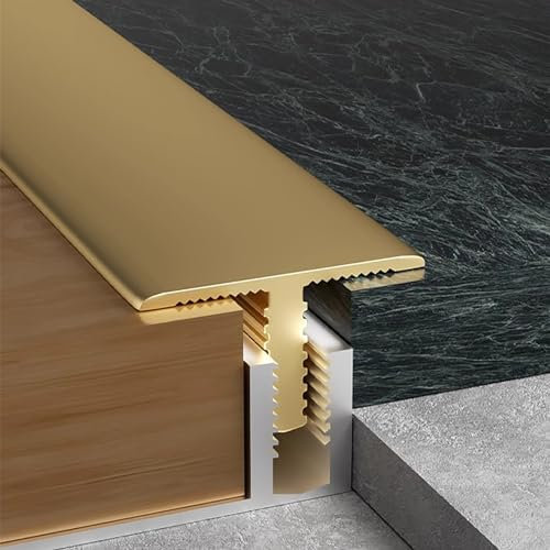 Perfil de Transición Tiras de Transición de Latón para Pisos de Madera y Baldosas, Tira de Masilla para Umbral con Moldura en T para Cocina, Tira Divisoria para Pisos para Unir Espacios, con Base