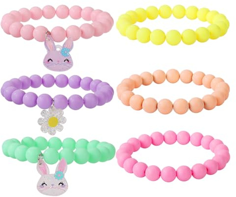 BGSHEMNI Colorful Flower Rabbit 6 Pieces Girls Bracelets Rainbow Beaded Bracelet for Birthday Party Favors Flower Friendship Bracelet Jewelry Little Girls Toddler Costume Jewelry-6Pcs