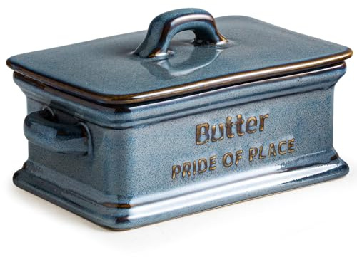 Zoeeker Butter Dish with Lid, Porcelain Butter Dish for Countertop Large Butter Keeper Butter Holder Container for East West Coast Butter, Farmhouse Decor for Mother's Day, Blue