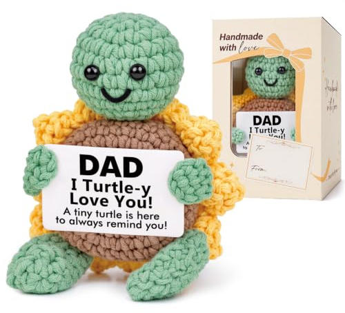 CheriGift Dad Gifts, Dad Birthday Gifts - Positive Handmade Crochet Sunflower Turtle Decor for Daddy from Daughter Son - Presents for Dad's Birthday, Christmas, Fathers Day