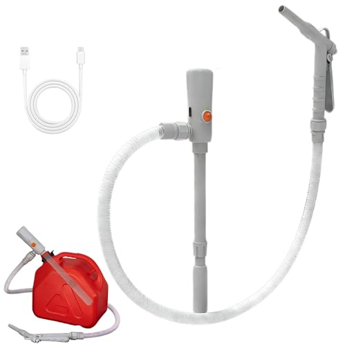 NAVESO Pompa Benzina, Pompa Travaso Benzina, Doppia Alimentazione USB-C/AA,Portata 2,8 GPM, con Arresto Automatico, Tubo Principale 51 Pollici, Pompa per Travaso Liquidi