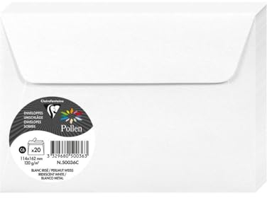 Clairefontaine 50036C - Packung mit 20 Umschläge selbstklebend, Format C6 (11,4x16,2cm), 120g, ideal für Einladungen und Korrespondenz, Weiß Perlmutt, 1 Pack