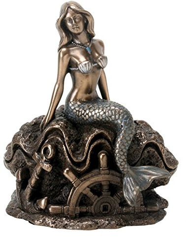 SUMMIT COLLECTION Art Nouveau Bronze Metal Colored Female Mermaid on Ocean Shell Figurine Display