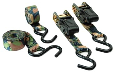 HME Durable Reliable Versatile Weather-Resistant Camouflage Ratchet 1500 lb Capacity 1' x 8' Tie-Down Straps - 4 Pack