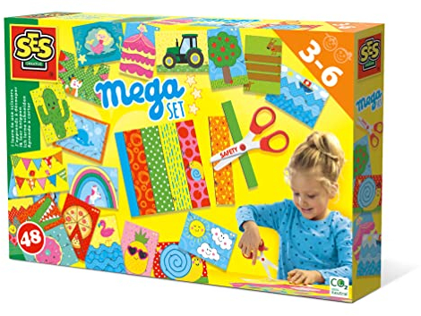 SES Creative | Schneideset für Kinder ab 3 Jahre | Lernspiel mit Kinderschere & 48 Schneideübungen | Motorikspiel Vorschule | Schneiden lernen Kinder | Geschenkidee Vorschulkinder