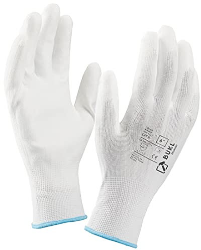3Kamido Gants de travail BUKL - Gants de montage antidérapants Sans couture, réparation, industrie automobile, travaux de précision, service automobile, atelier taille 9 (12 Paires) Blanc