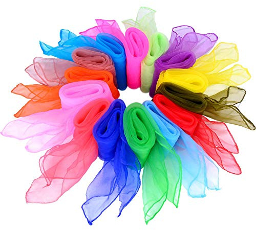 Foulard Jonglage,Foulards de Danse 14 pièces 24 par 24 Pouces Multicolores Carrée Écharpes Magiques pour Jardin d'enfants Exposition d'enfants Danse du ventre 14 couleurs
