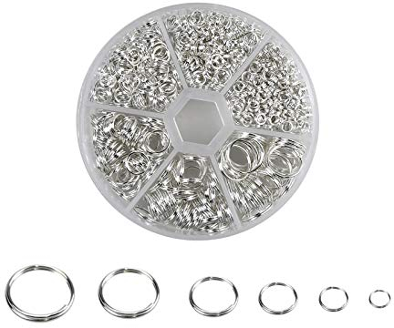smatime 690Pcs Spaltringe für Schmuck, 4/5/6/8/10/12mm Jump Ringe, Metall Flache Schlüsselringe, Biegeringe Schlüsselring mit Box für Schlüssel Haustier Halsband Schmuck Tag Art Craft Making (Silber)