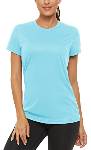 TACVASEN Damen Short Sleeve Tshirts Swim Shirts UV-Sonnenschutz Atmungsaktiv Schnell Trocknend (M, Seeblau)
