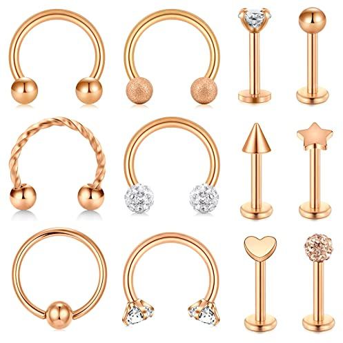 AceFun 16G Helix Piercing in Oro Rosa cartilagine Tragus Studs Ring Hoops 8mm Acciaio Chirurgico CZ Tragus Stud orecchino a Cerchio per Le Donne CZ Lip Septum Piercing Orecchini Stud Piercing Jewelry