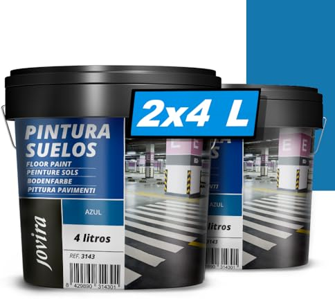 JOVIRA PINTURAS-12 K-Pittura per pavimenti esterni ed interni, garage e superfici sportive in genere, finitura opaca. Protegge e decora le superfici in calcestruzzo, cemento (2x4 Litri, Blu)