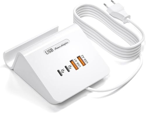 WUKUR Stazione di Ricarica USB C Multipla 45W Caricatore USB Multiplo 4 Port Caricabatterie PD Carica Rapida per iPhone Pad Galaxy Samsung Airpods Pixel Iwatch Redmi (Bianco 45W)