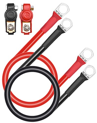 2 Stück Batteriekabel,50cm 16mm² 5AWG Auto Batteriekabel mit Ringklemmen Kupferdraht,12V Motorrad Batterie Kabel Mit 2 Ösen, 1 Paar Massekabel +1 Paar Batterieschalter für Autos LKW Motorrad
