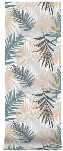 Boutique Papier peint intissé Jungle glam 1005 x 52cm Bleu/vert, Gris, beige | Revêtement Mural, Tapisserie | Ambiance Facile à poser et à enlever