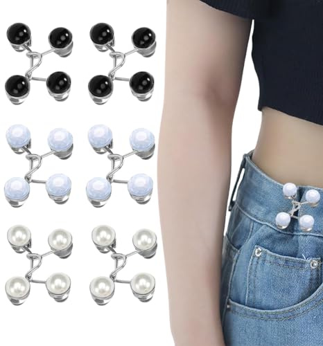 Plstod Hosenbund Enger Machen Jeansknöpfe 6 Sets Knöpfe Hosen Enger Machen Pearl Jean Knopfnadeln Verstellbare Nagelfreie Taillenschnallen Abnehmbarer Jeansknopf Kein Nähen Button für Hosen Jeans