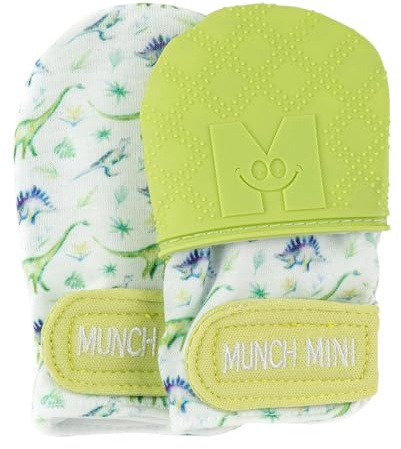 Malarkey Kids Dinosaur Paw Teething Mitt - Pack of 2 Soothing Infant Mitten Pain Relief Prevent Scratches, Safe Silicone Teething Toys, 0-3 Months