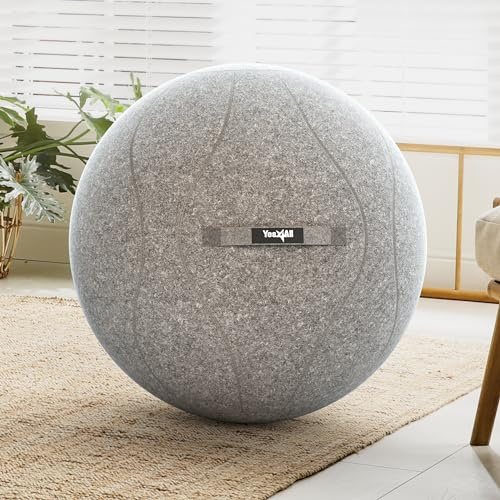 Yes4All Exercise Ball Chair for Office, 400lbs Capacity Anti-Burst Yoga Ball Chair, Light Weight Self-Standing Sitting Ball Chair with Hidden Seam Cover, Convenient Handle & Pump Included - Light Gray